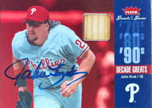 John Kruk Signed 2006 Fleer Greats of the Game Decade Greats Memorabilia (Bat) Baseball Card - Philadelphia Phillies