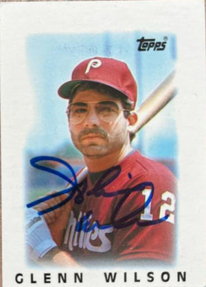 Glenn Wilson Signed 1986 Topps Major League Leader Mini Baseball Card - Philadelphia Phillies