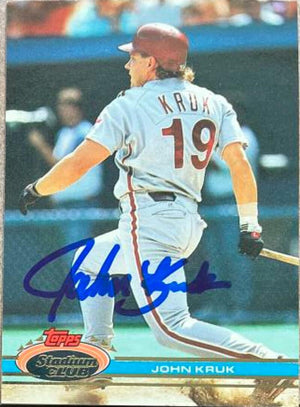 John Kruk Signed 1991 Stadium Club Baseball Card - Philadelphia Phillies