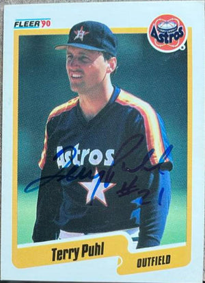 Terry Puhl Signed 1990 Fleer Baseball Card - Houston Astros