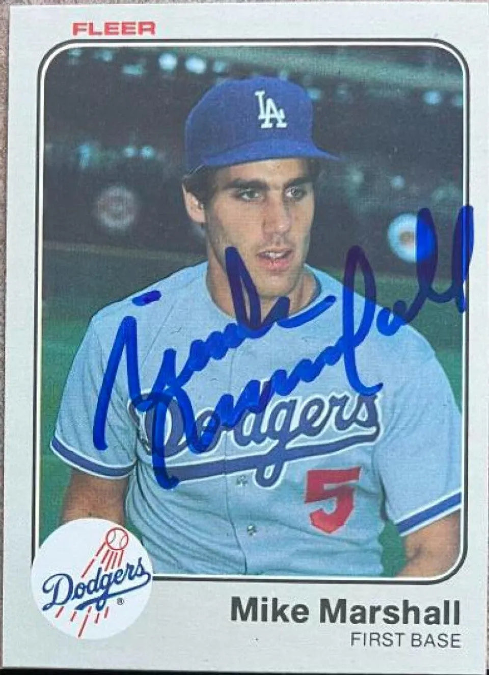 Mike Marshall Signed 1983 Fleer Baseball Card - Los Angeles Dodgers