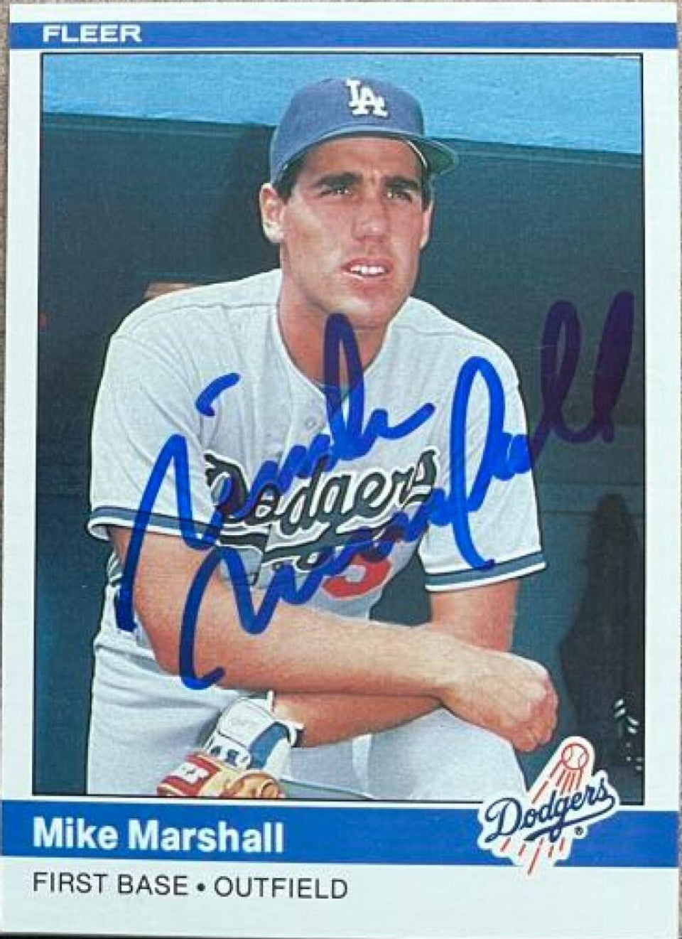 Mike Marshall Signed 1984 Fleer Baseball Card - Los Angeles Dodgers