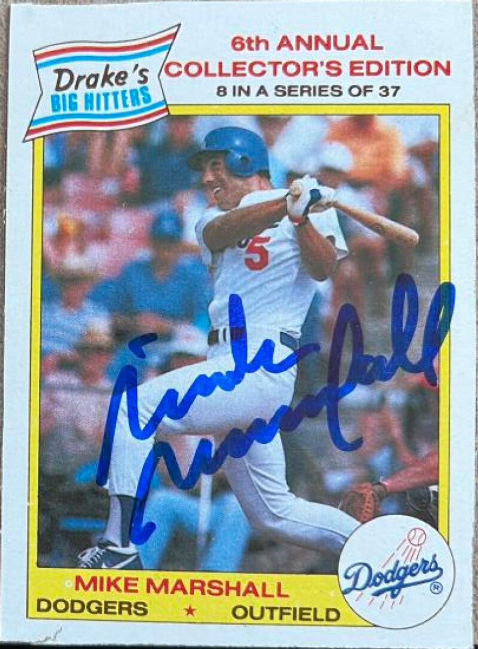 Mike Marshall Signed 1986 Drake's Big HItters Baseball Card - Los Angeles Dodgers