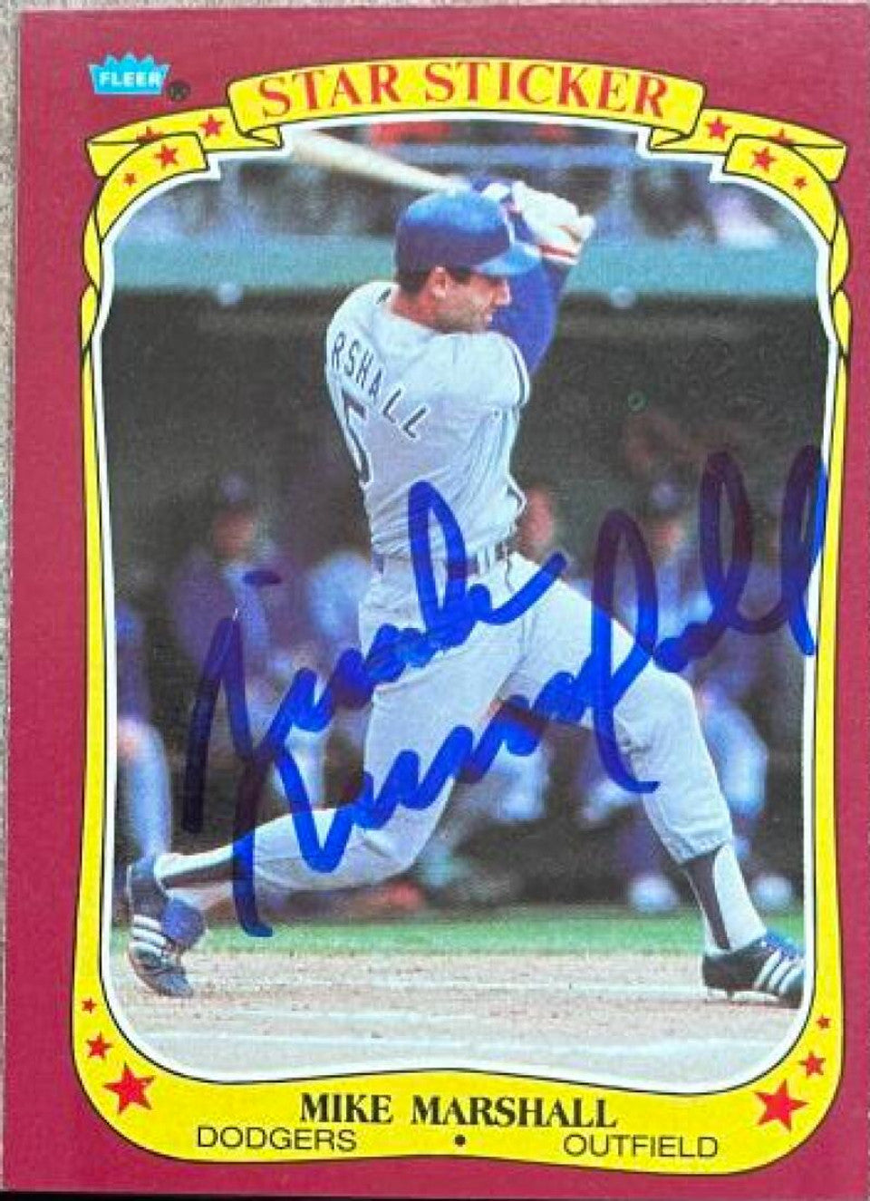 Mike Marshall Signed 1986 Fleer Star Stickers Baseball Card - Los Angeles Dodgers