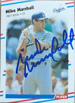 Mike Marshall Signed 1988 Fleer Baseball Card - Los Angeles Dodgers
