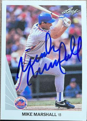 Mike Marshall Signed 1990 Leaf Baseball Card - New York Mets