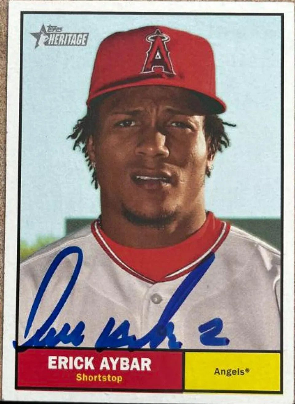 Erick Aybar Signed 2010 Topps Heritage Baseball Card - Anaheim Angels