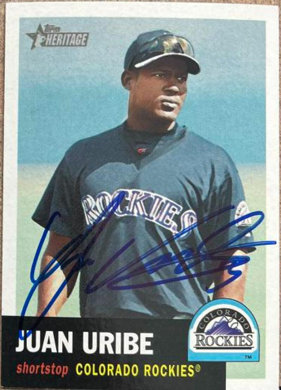 Juan Uribe Signed 2002 Topps Heritage Baseball Card - Colorado Rockies