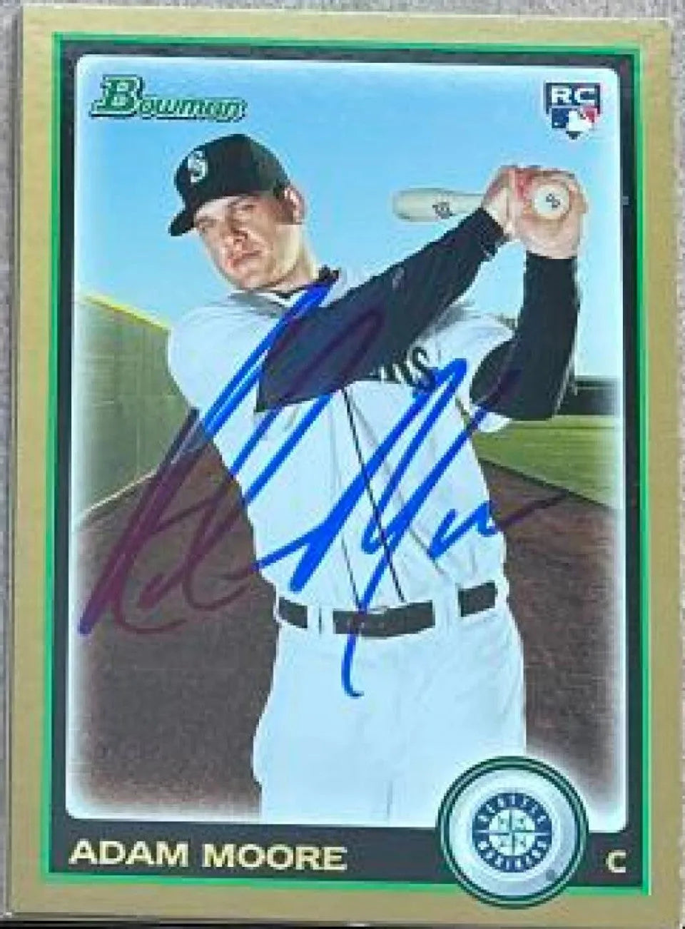 Adam Moore Signed 2010 Bowman Draft Picks & Prospects Gold Baseball Card - Seattle Mariners