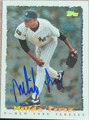 Melido Perez Signed 1995 Topps Cyberstats Baseball Card - New York Yankees