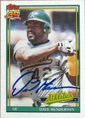 Dave Henderson Signed 1991 Topps Baseball Card - Oakland A's