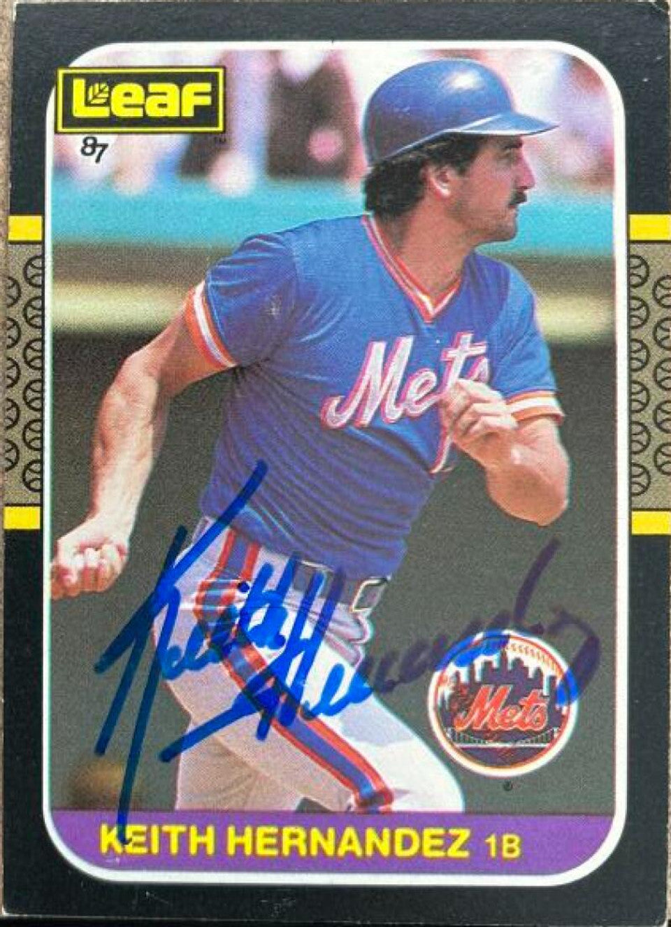 Keith Hernandez Signed 1987 Leaf Baseball Card - New York Mets