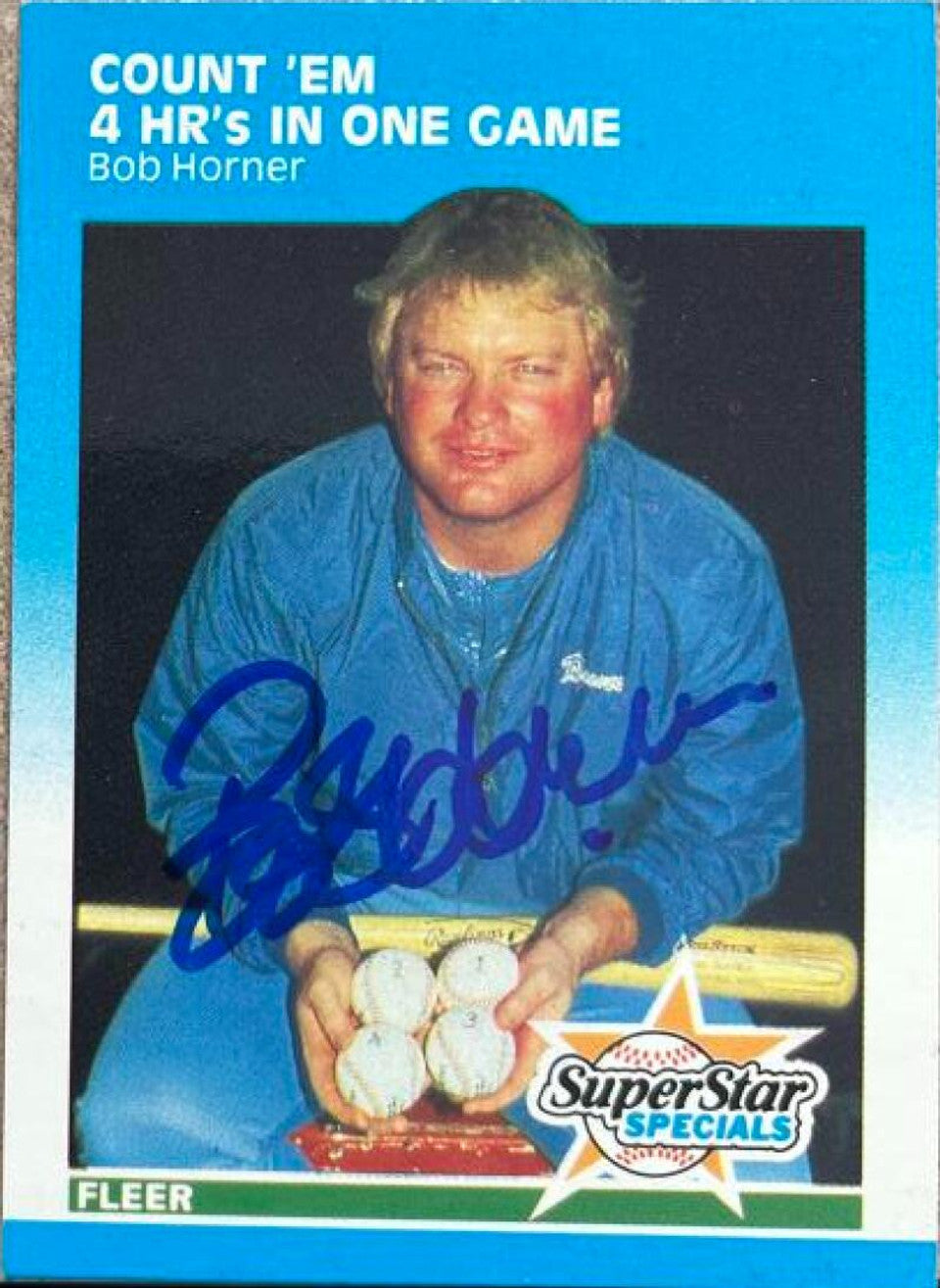 Bob Horner Signed 1987 Fleer Glossy Baseball Card - Atlanta Braves #632