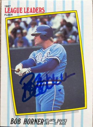 Bob Horner Signed 1987 Fleer League Leaders Baseball Card - Atlanta Braves