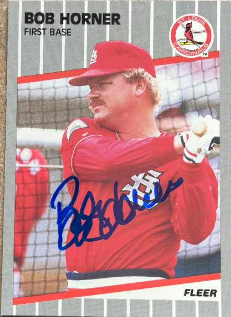 Bob Horner Signed 1989 Fleer Glossy Baseball Card - St Louis Cardinals