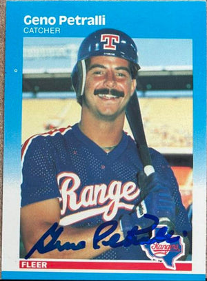 Geno Petralli Signed 1987 Fleer Glossy Baseball Card - Texas Rangers