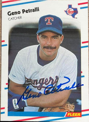 Geno Petralli Signed 1988 Fleer Glossy Baseball Card - Texas Rangers