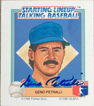 ジェノ・ペトラッリが署名した 1988 パーカー ブラザーズ スターティング ラインナップ トーキング ベースボール カード - テキサス レンジャーズ