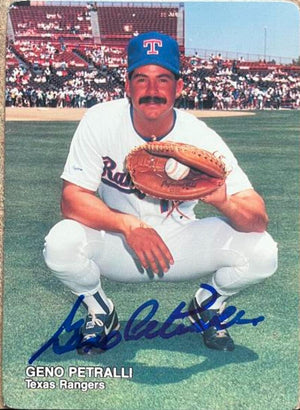 Geno Petralli Signed 1989 Mother's Cookies Baseball Card - Texas Rangers