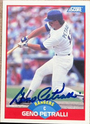 Geno Petralli Signed 1989 Score Baseball Card - Texas Rangers