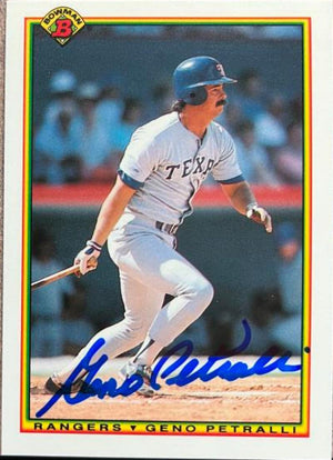 Geno Petralli Signed 1990 Bowman Tiffany Baseball Card - Texas Rangers
