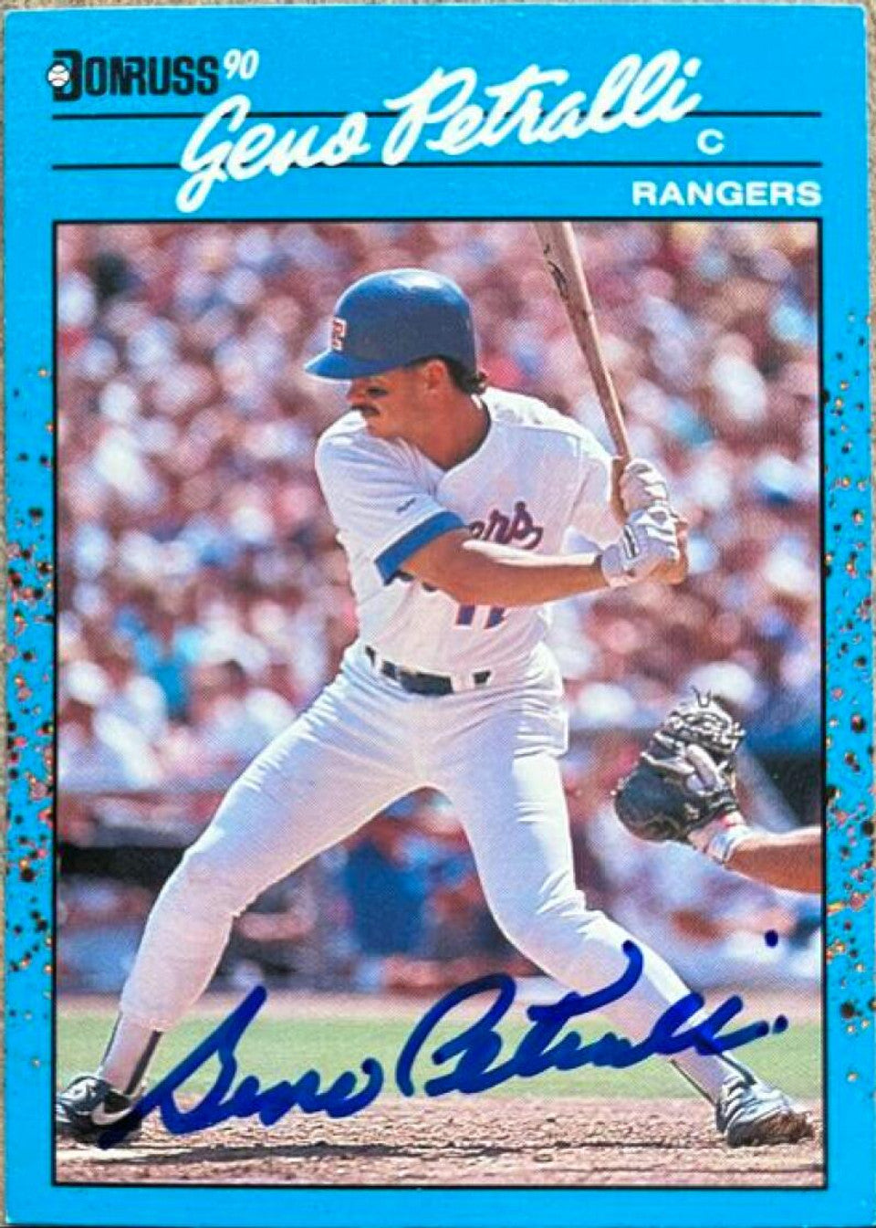 ジェノ・ペトラッリが1990年ドンラス・ベスト・オブ・ザ・ア・リーグ野球カードに署名 - テキサス・レンジャーズ