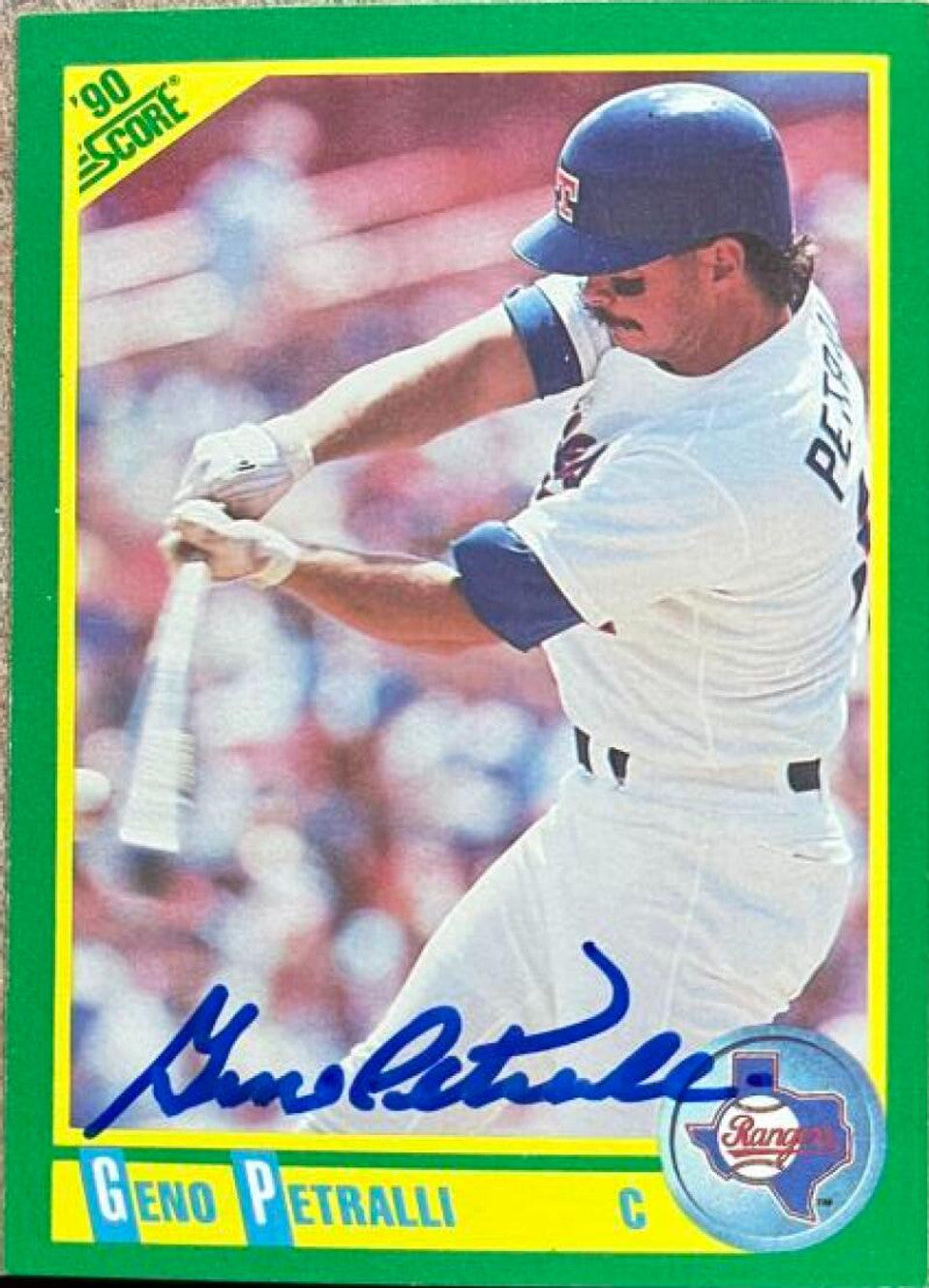 Geno Petralli Signed 1990 Score Baseball Card - Texas Rangers