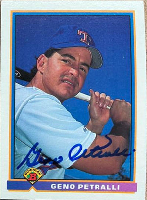 Geno Petralli Signed 1991 Bowman Baseball Card - Texas Rangers