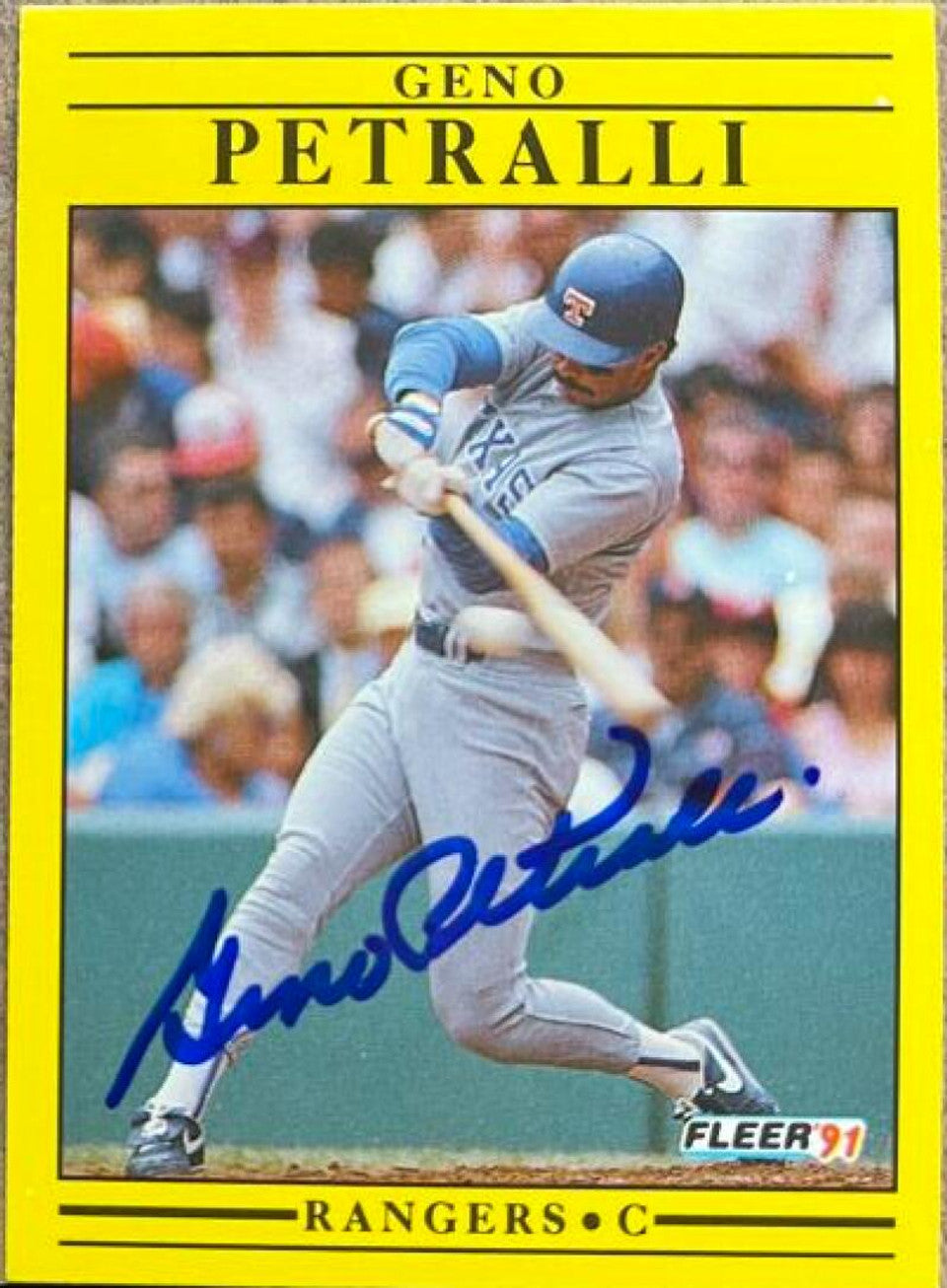 Geno Petralli Signed 1991 Fleer Baseball Card - Texas Rangers