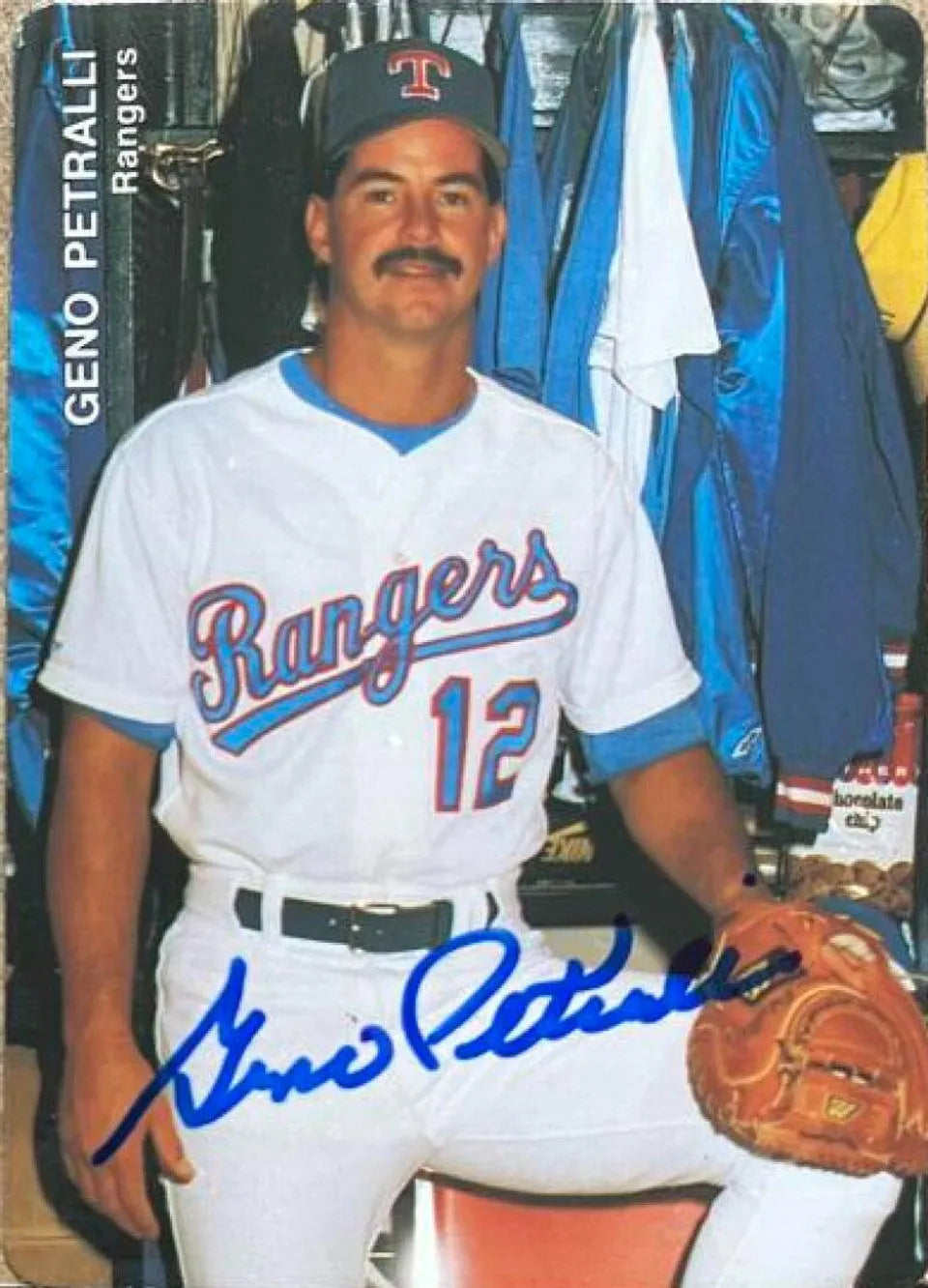 Geno Petralli Signed 1991 Mother's Cookies Baseball Card - Texas Rangers