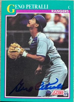 Geno Petralli Signed 1991 Score Baseball Card - Texas Rangers