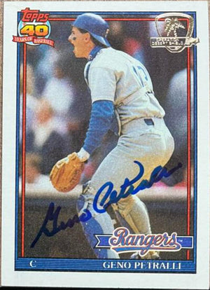 Geno Petralli Signed 1991 Topps Desert Shield Baseball Card - Texas Rangers