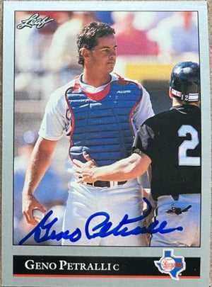 Geno Petralli Signed 1992 Leaf Baseball Card - Texas Rangers