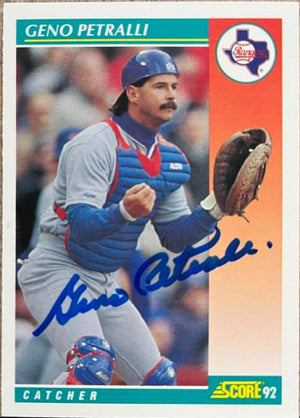 Geno Petralli Signed 1992 Score Baseball Card - Texas Rangers