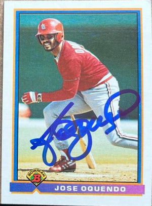 Jose Oquendo Signed 1991 Bowman Baseball Card - St Louis Cardinals