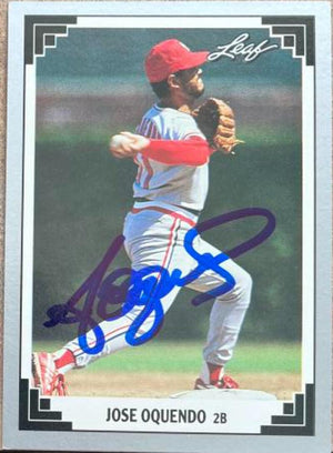 Jose Oquendo Signed 1991 Leaf Baseball Card - St Louis Cardinals