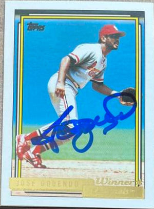 Jose Oquendo Signed 1992 Topps Gold Winner Baseball Card - St Louis Cardinals
