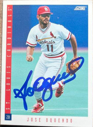 Jose Oquendo Signed 1993 Score Baseball Card - St Louis Cardinals