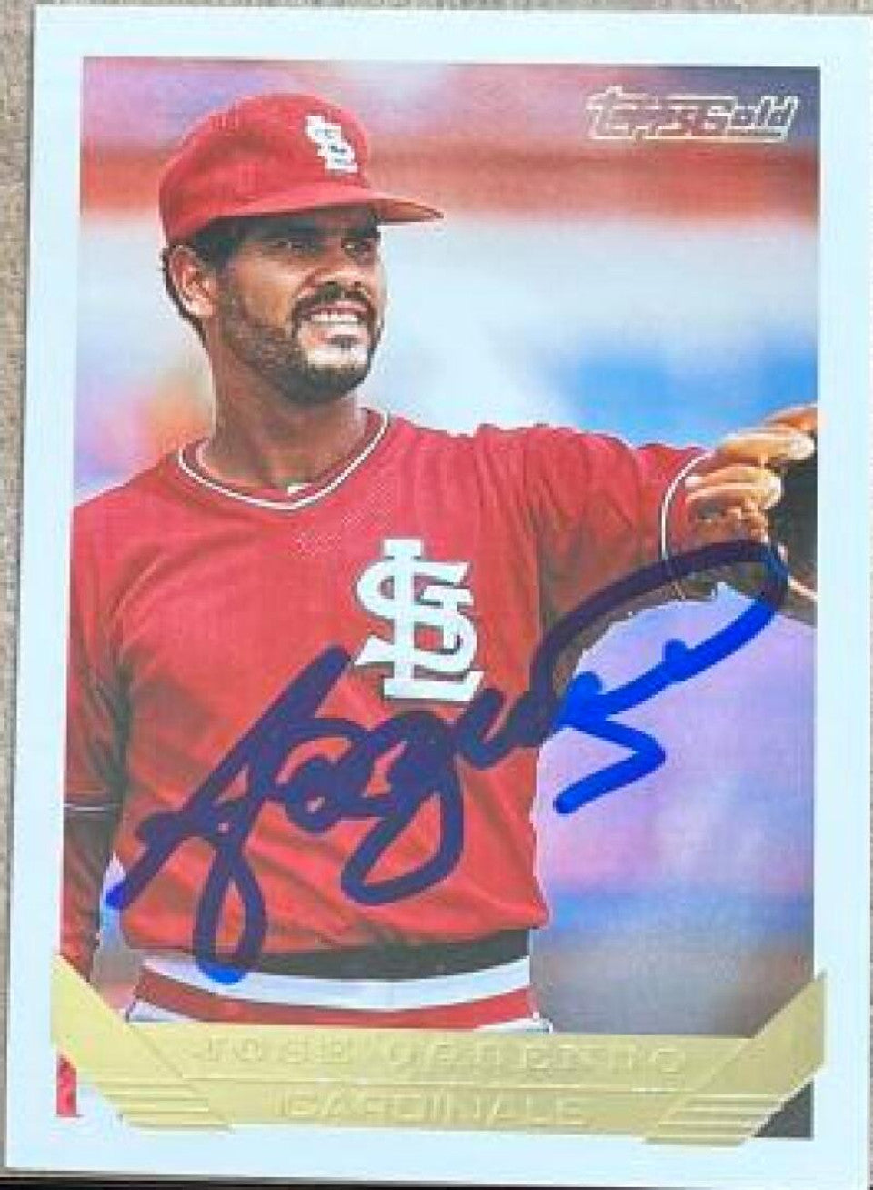 Jose Oquendo Signed 1993 Topps Gold Baseball Card - St Louis Cardinals