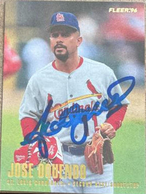 Jose Oquendo Signed 1996 Fleer Baseball Card - St Louis Cardinals