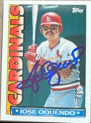 Jose Oquendo Signed 1990 Topps TV Baseball Card - St Louis Cardinals