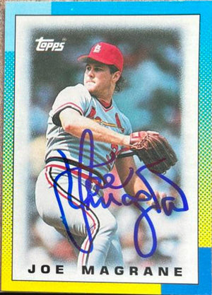 Joe Magrane Signed 1990 Topps Major League Leader Mini Baseball Card - St Louis Cardinals