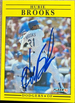 Hubie Brooks Signed 1991 Fleer Baseball Card - Los Angeles Dodgers