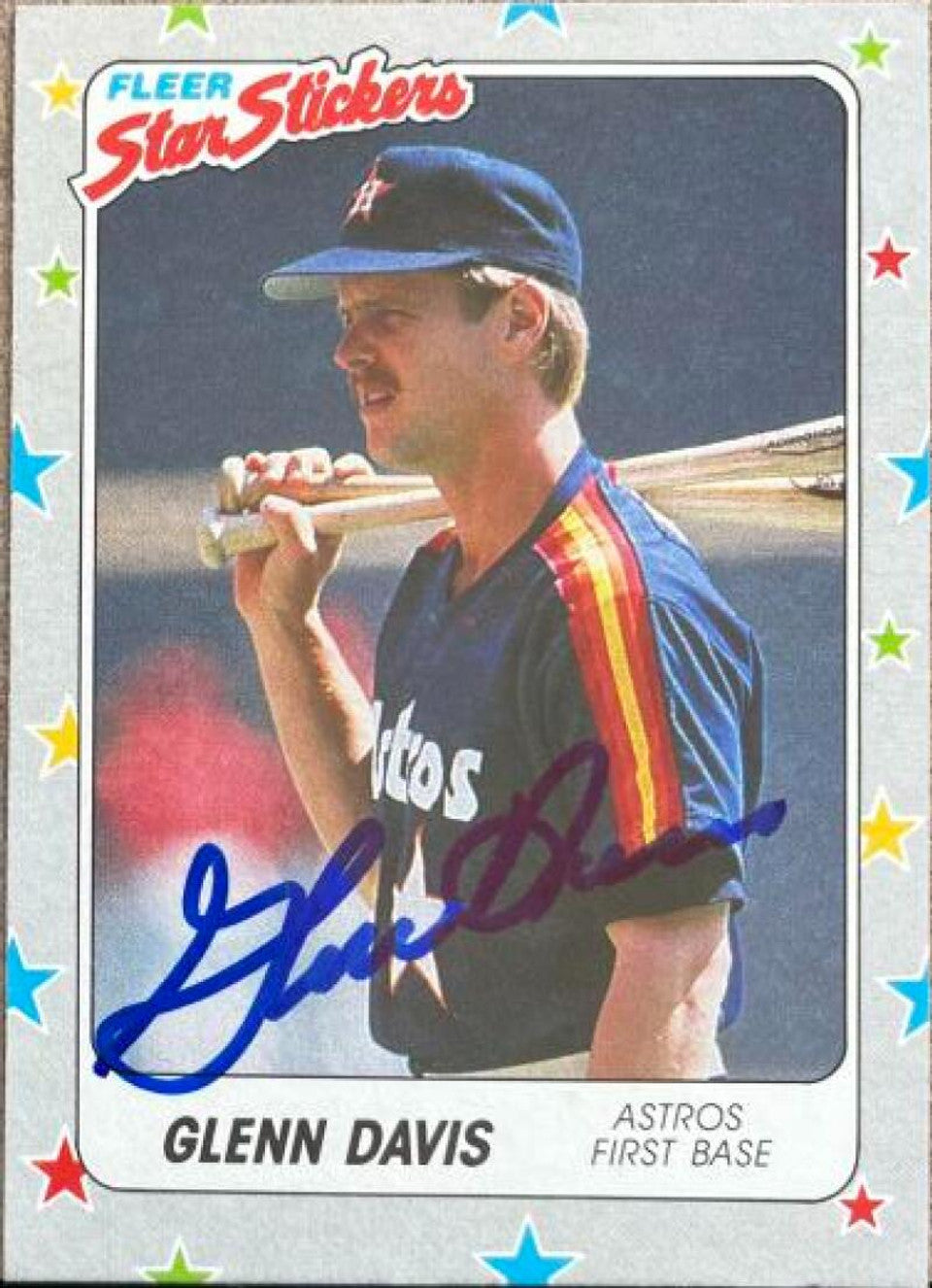 Glenn Davis Signed 1988 Fleer Star Stickers Baseball Card - Houston Astros