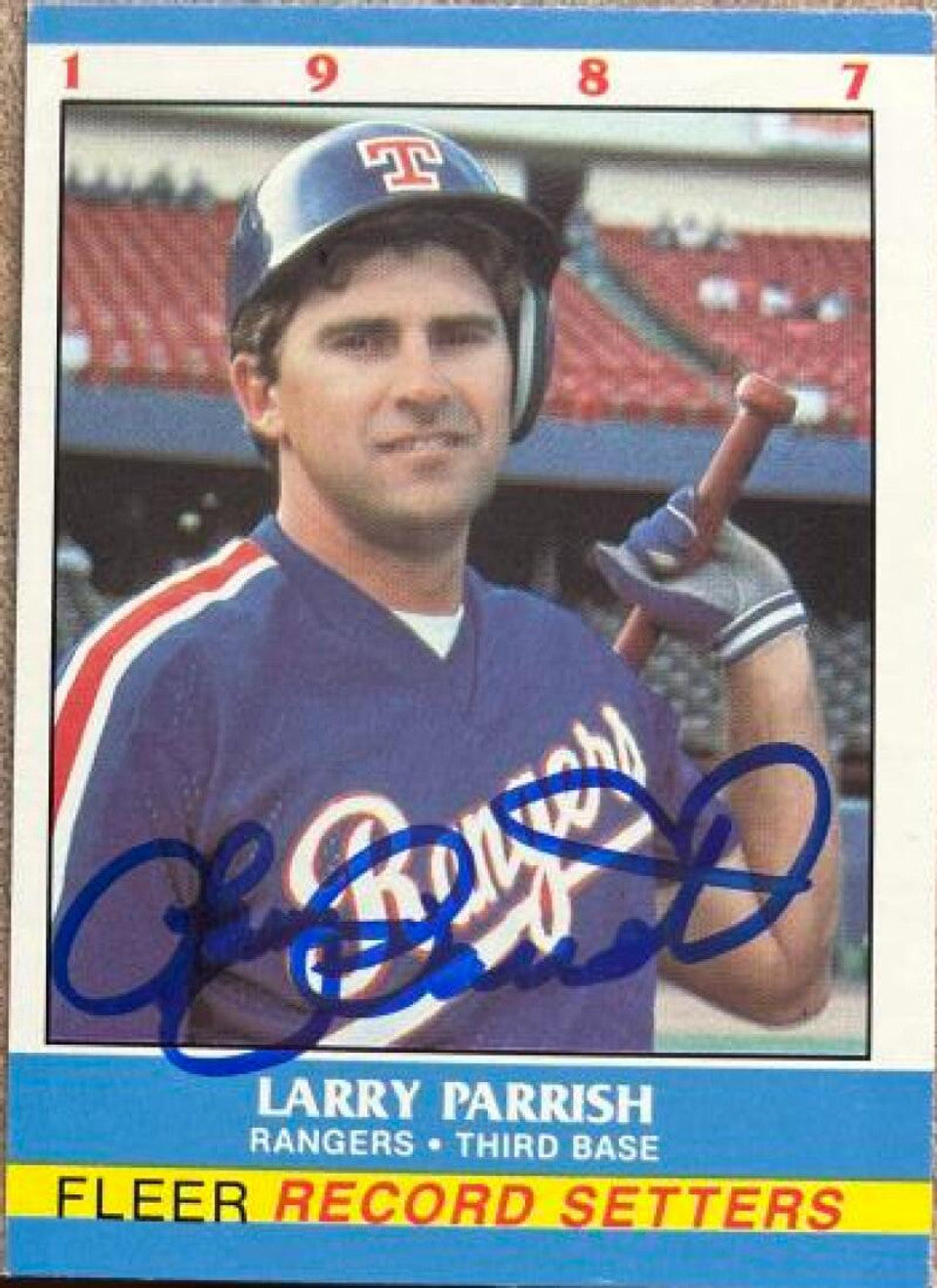 Larry Parrish Signed 1987 Fleer Record Setters Baseball Card - Texas Rangers
