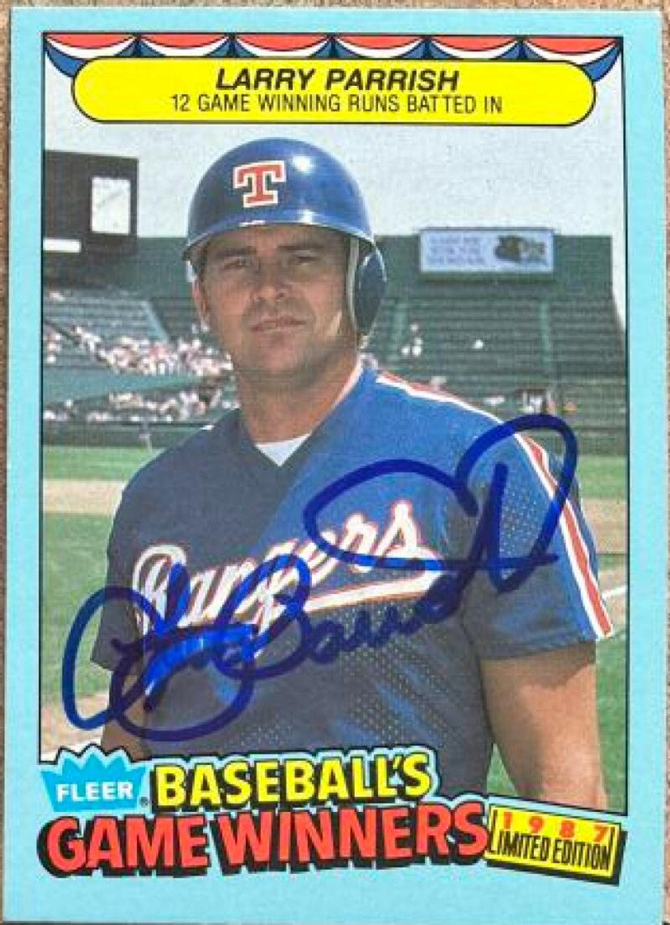 ラリー・パリッシュ サイン入り 1987 フリーア ゲーム ウィナーズ ベースボール カード - テキサス レンジャーズ