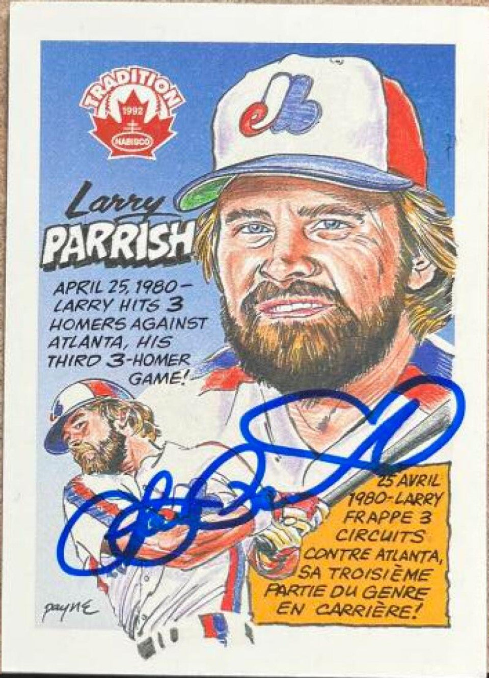 Larry Parrish Signed 1992 Nabisco Tradition Baseball Card - Montreal Expos