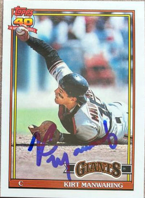 Kirt Manwaring Signed 1991 Topps Tiffany Baseball Card - San Francisco Giants