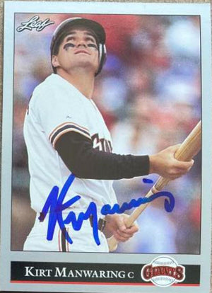 Kirt Manwaring Signed 1992 Leaf Baseball Card - San Francisco Giants
