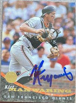 Kirt Manwaring Signed 1994 Leaf Baseball Card - San Francisco Giants